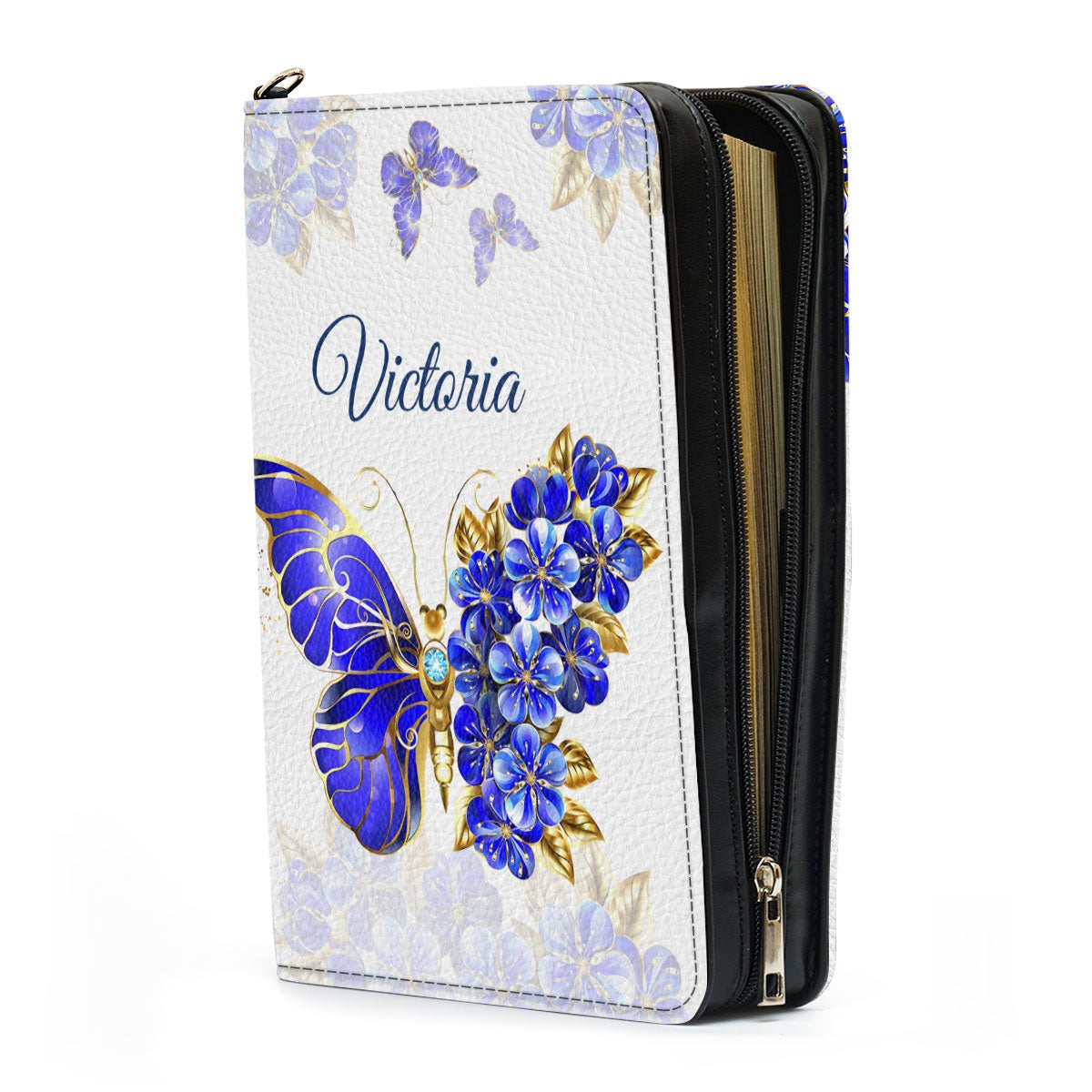 Colossians 3:23 - Butterfly And Flower Leather Book Cover, Christian Inspirational Gifts For Prayers ,Personalized Zippered Bible Cover With Handle